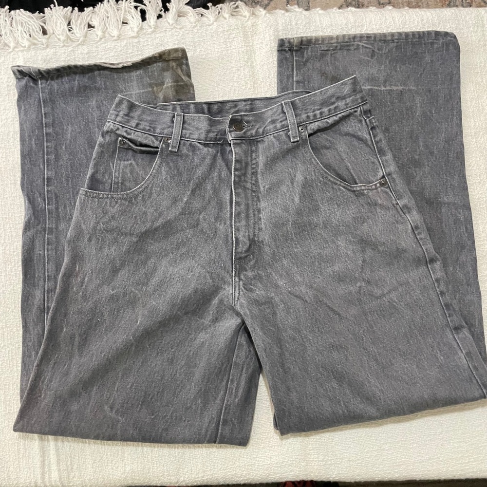 Vintage Solo Semore Mens 34 Baggy Wide Leg Jeans Faded Black Made in USA